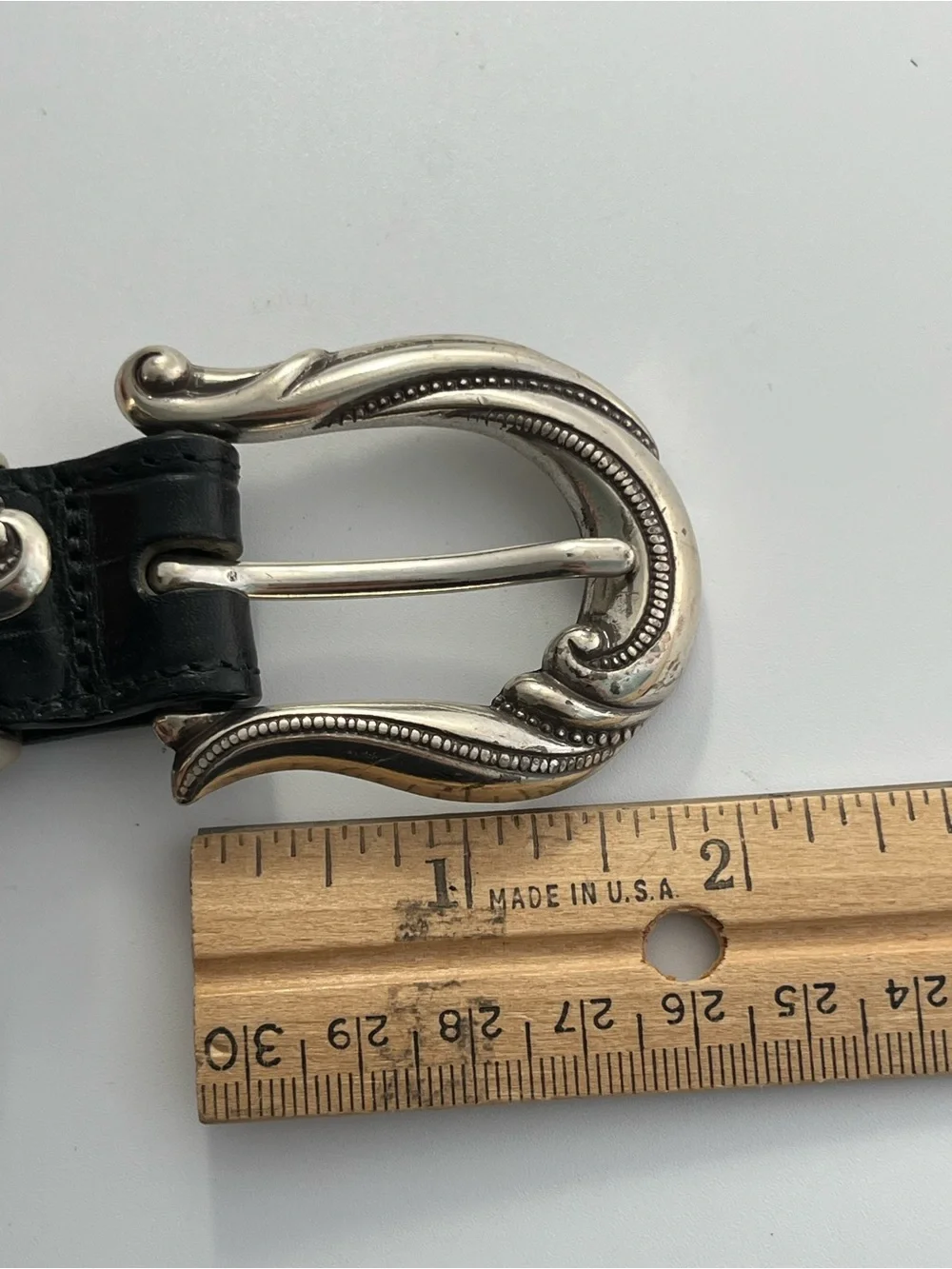 BRIGHTON Western Style Black Embossed Leather Belt Silver Tone Buckle Size Small